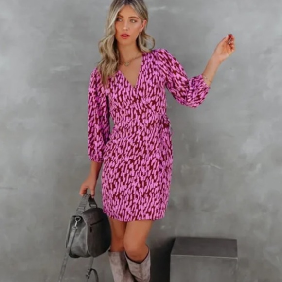 VICI | Purple Printed Wrap Dress - Picture 2 of 5